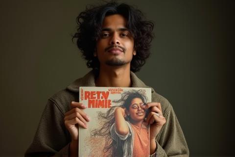 Photo of an indie musician holding their album